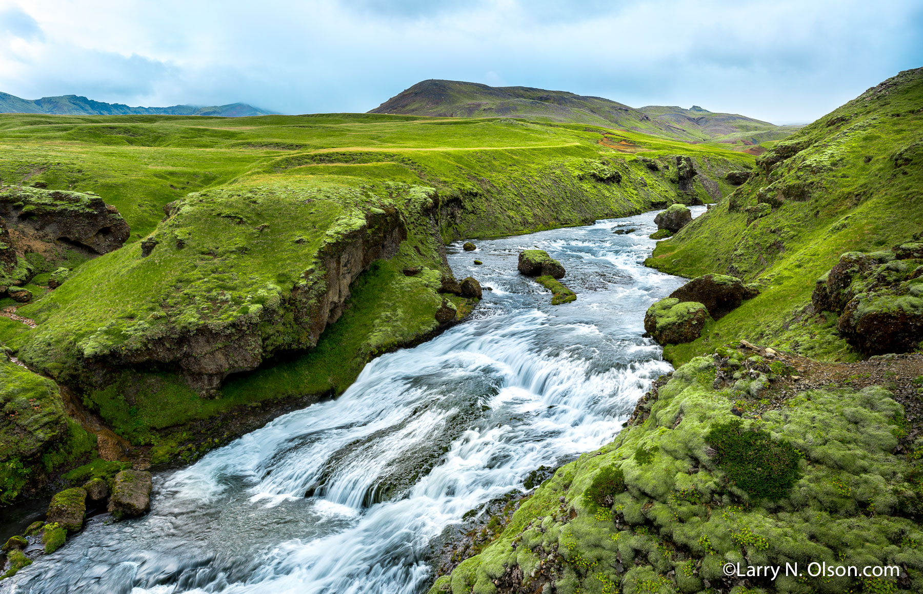 Landmannalaugar, Skógá River,  Falls, Iceland | Skógá River in a verdent volcanic valley of Iceland