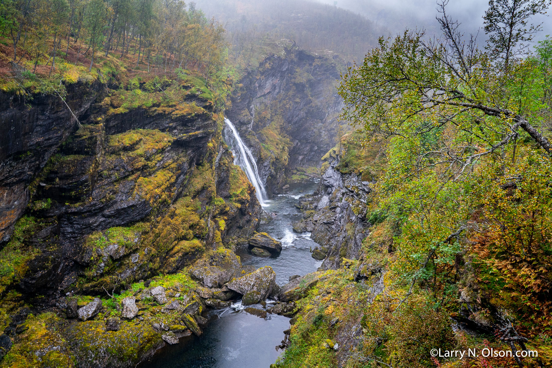 Aurlandsdalen, Norway | A waterfall in glacially carved Aurlandsdalen.