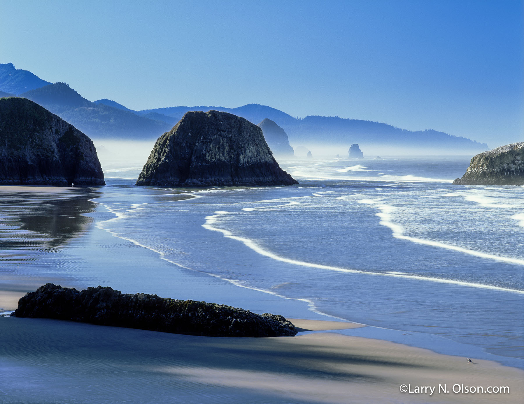 Low Tide 2, Ecola State Park, Oregon | The surf rolls into Crescent beach and haystack rocks at low tide.