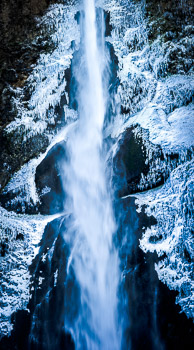 Ice and Multnomah Falls, Columbia River Gorge, OR | Frozen ice forms abstract patterns at Multnomah Falls.