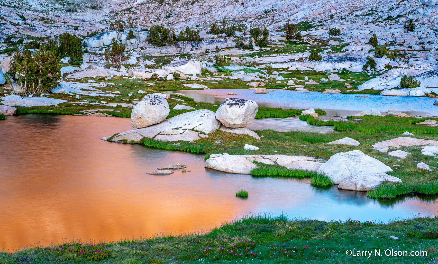 Finger Lakes, Yosemite National Park, CA | The Sawtooth Ridge glows orange in the waters of Finger Lakes.