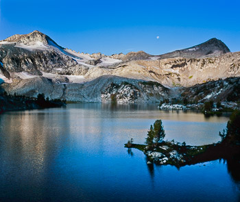 Eagle Cap Wilderness, OR | The moon sets over Glacier Lake and the high Wallowa peaks Eagle Cap and Glacier Peak.