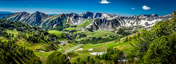 North Fork, Imnaha River Canyon, OR | Lingering snowfields and the fresh green meadows of June as seen from Tenderfoot Pass, in Eagle Cap Wilderness.