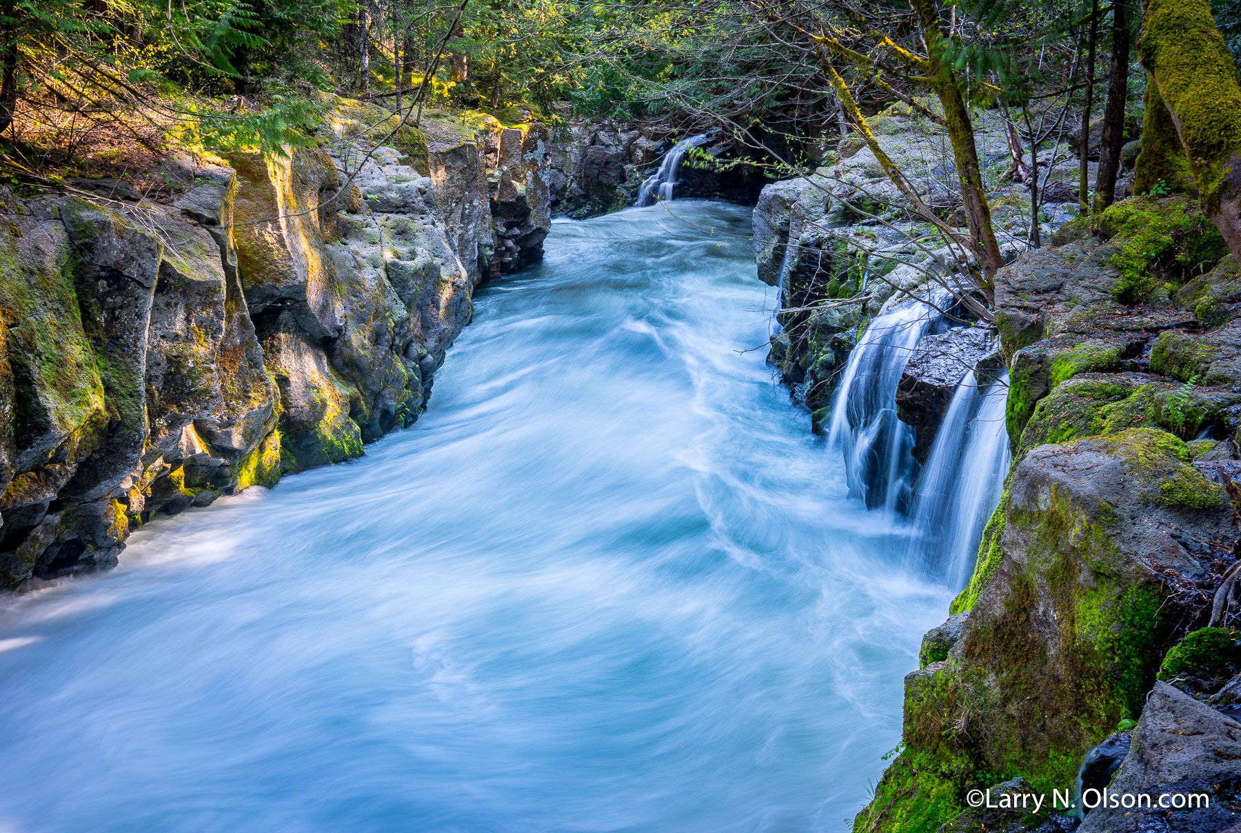 White Salmon River, Columbia River Gorge, WA | Narrow gorge in the White Salmon with a small tributary waterfall.