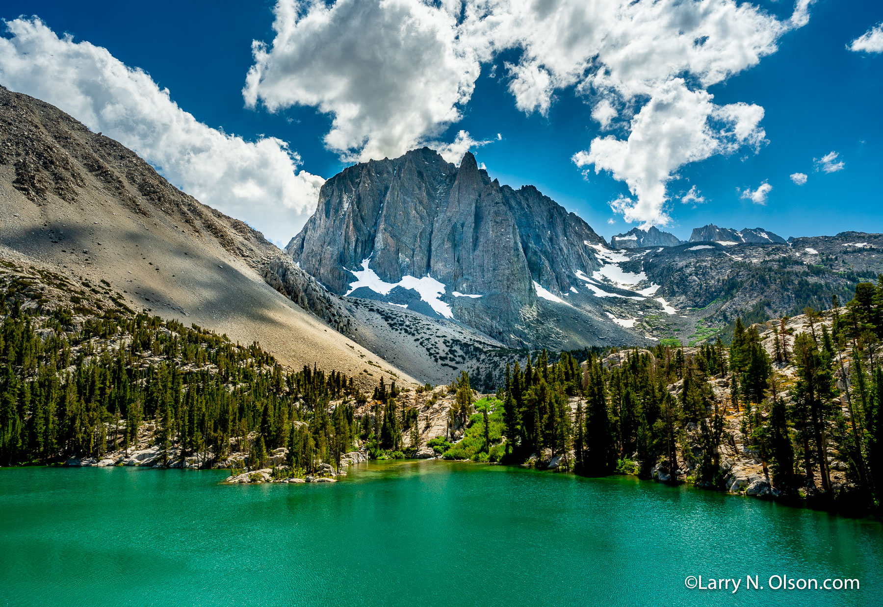 Dark Star, Lake 2, John Muir Wilderness, CA | Dark Star, towers over Lake 2 in the John Muir Wilderness.