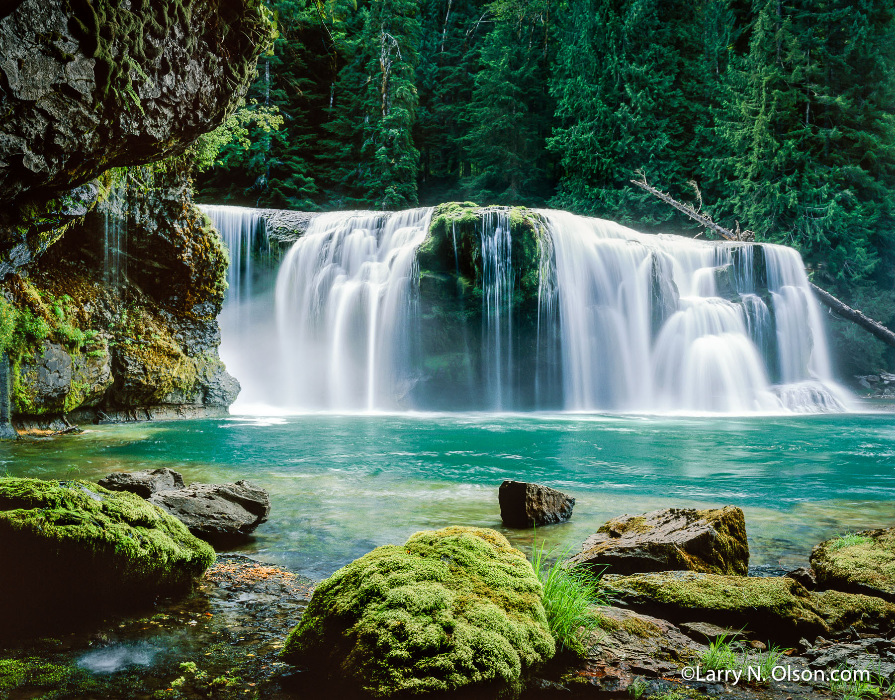 Lower Falls #1, Lewis River, WA | Mossy boulders frame an emerald green pool below Lower Falls on the Lewis River, Washington.