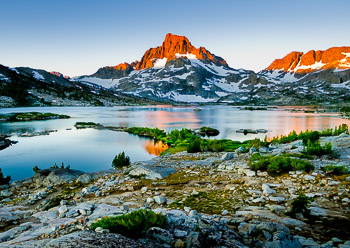 Banner Peak, 1000 Island Lake,  Ansel Adams Wilderness, Ca. | Banner Peak at sunrise is reflected in the calm waters of 1000 Island Lake.