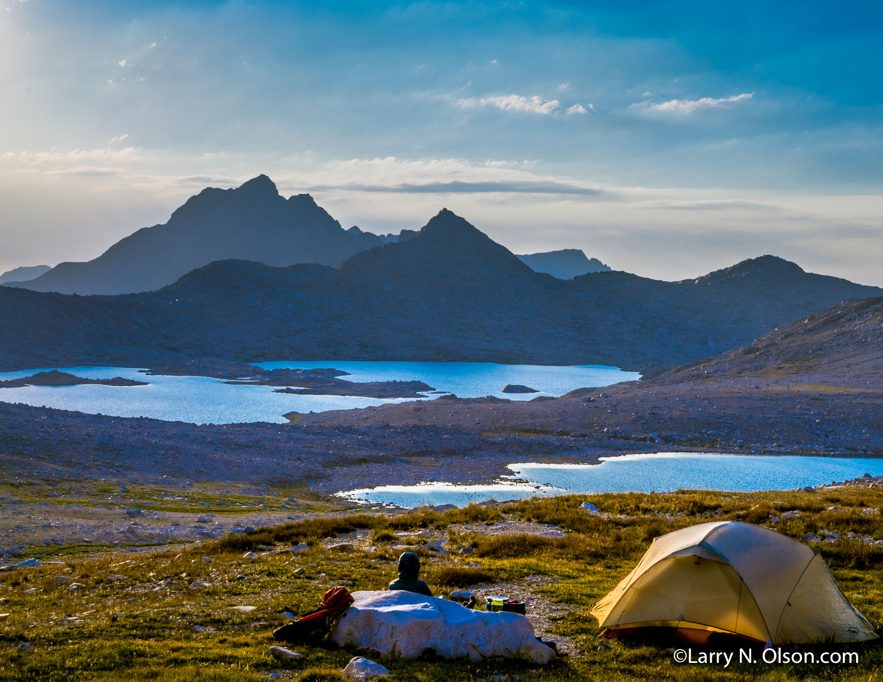 Sunset camp on Muir Pass. | Watching the magic on Muir Pass.