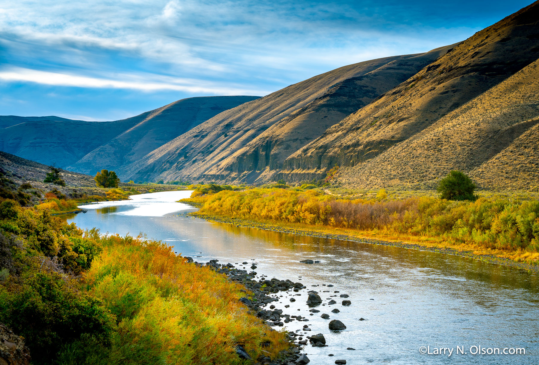 Cottonwood Canyon, John Day River, OR | Early morning in the fall along the willow lined John Day River in Oregon