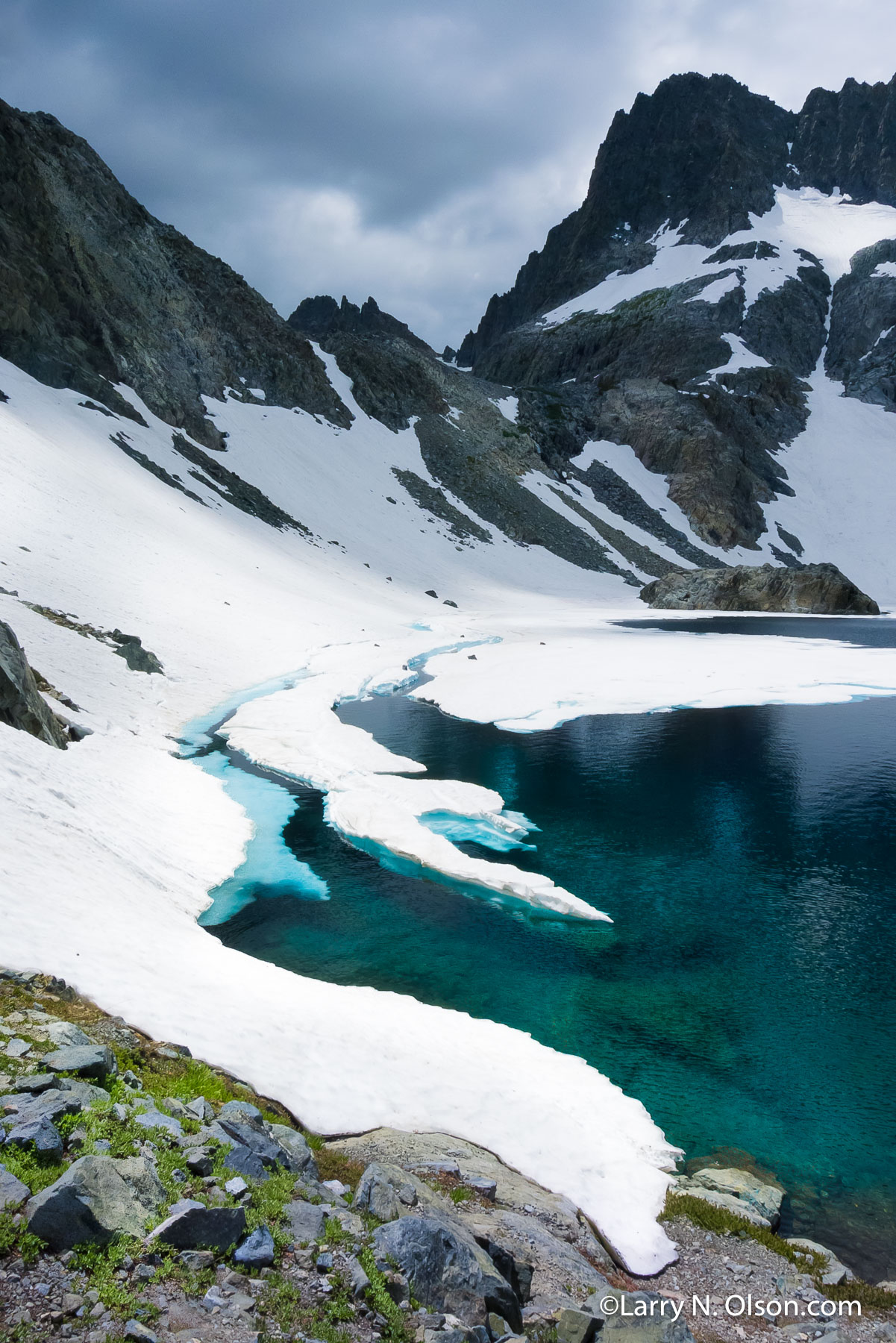 Iceberg Lake, Minarets, Ansel Adams Wilderness, Ca. | A remnant glacier floates in Iceberg Lake. The Minarets are a series of jagged peaks located in the Ritter Range, a sub-range of the Sierra Nevada Mountains in the state of California.