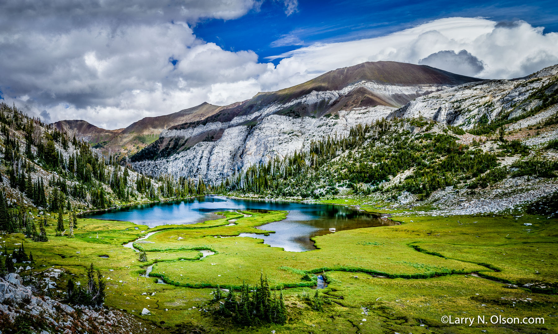 Frazier Lake, Eagle Cap Wilderness, OR | Meadering stream flows into Frazier Lake, Oregon.