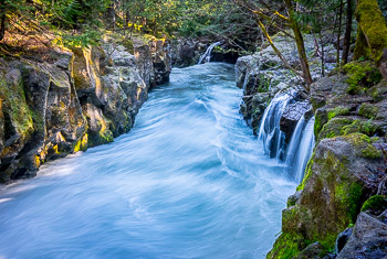 White Salmon River, Columbia River Gorge, WA | Narrow gorge in the White Salmon with a small tributary waterfall.