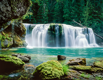 Lower Falls #1, Lewis River, WA | Mossy boulders frame an emerald green pool below Lower Falls on the Lewis River, Washington.