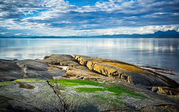 Rock Ledge, White Cliffs, Broughton Archipelago, BC | A rock ledge on the White Cliffs is softly illuminated at dawn in the Broughton Archipelago.