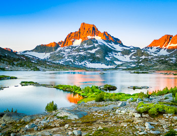 Banner Peak, 1000 Island Lake,  Ansel Adams Wilderness, Ca. | Banner Peak at sunrise is reflected in the calm waters of 1000 Island Lake.