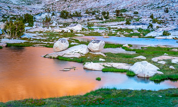 Finger Lakes, Yosemite National Park, CA | The Sawtooth Ridge glows orange in the waters of Finger Lakes.