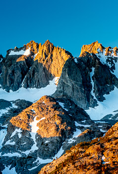 Big Pine Creek, John Muir Wilderness, CA | Sunrise illuminates the high Sierras up Big Pine Creek in the John Muir Wilderness.