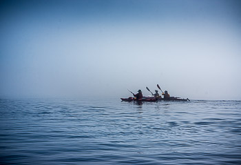 Kayakers in the  Broughton Archipelago at dawn. | Kayakers in the  Broughton Archipelago at dawn.