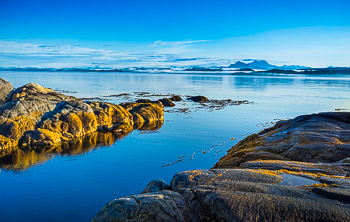 Queen Charlotte Sound, Broughton Archipelago, BC | The ocean is calm in the  Broughton Archipelago at dawn.
