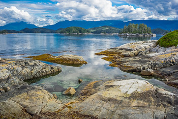 White Cliffs, Broughton Archipelago, BC | Rocky ledges on the White Cliffs are pollished smooth by ocean waves  in the Broughton Archipelago.