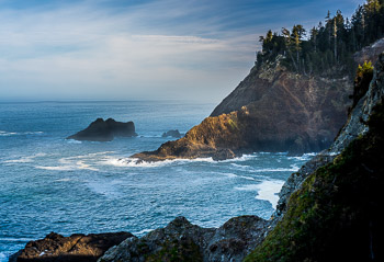 Cape Falcon, Oswald West State Park, Oregon | A beam of sunlight illuminates the dramatic cliffs of Oswald west State Park.