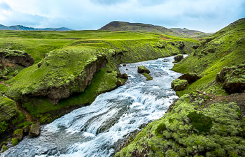 Landmannalaugar, Skógá River,  Falls, Iceland | Skógá River in a verdent volcanic valley of Iceland