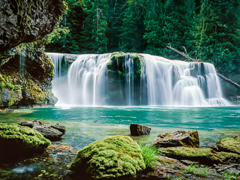 Lower Falls #1, Lewis River, WA | Mossy boulders frame an emerald green pool below Lower Falls on the Lewis River, Washington.