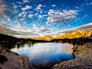 Mirror Lake, Wallowa Mountains, Eagle Cap Wilderness, OR | Mirror Lake and still waters reflect the evening sunset clouds.